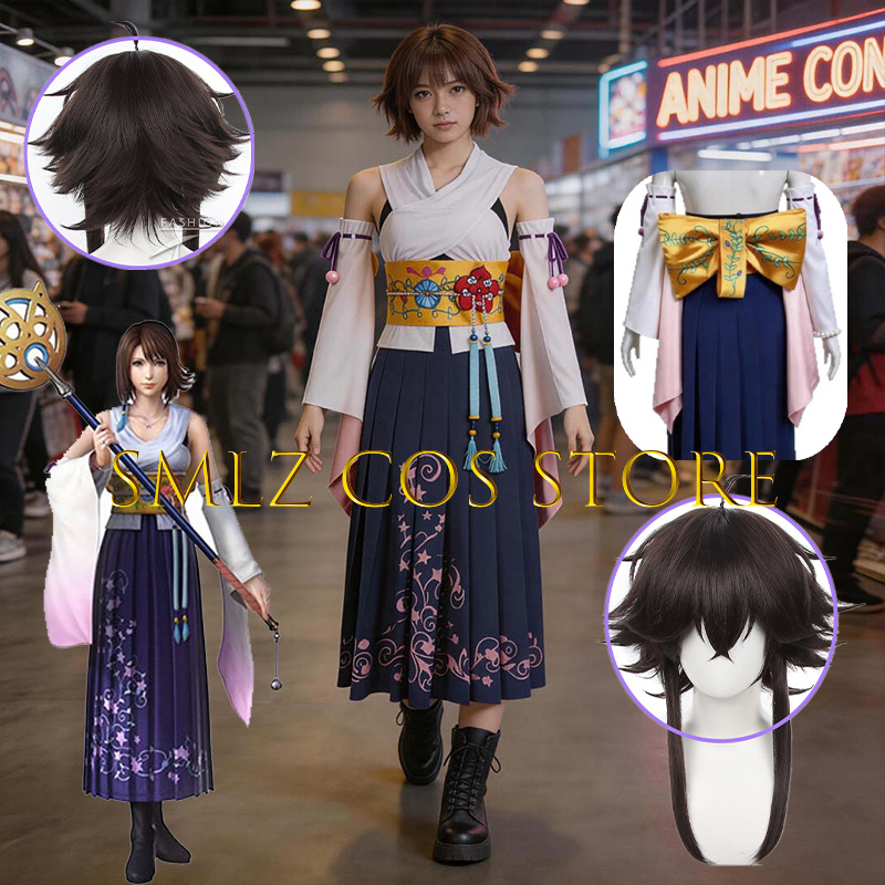 Cosplay Prop - Smlz FFX ユナコスプレアニメ FF10 X 衣装女性あなたナ着物ドレス小道具ウィッグセットハロウィンパーティー演劇衣装