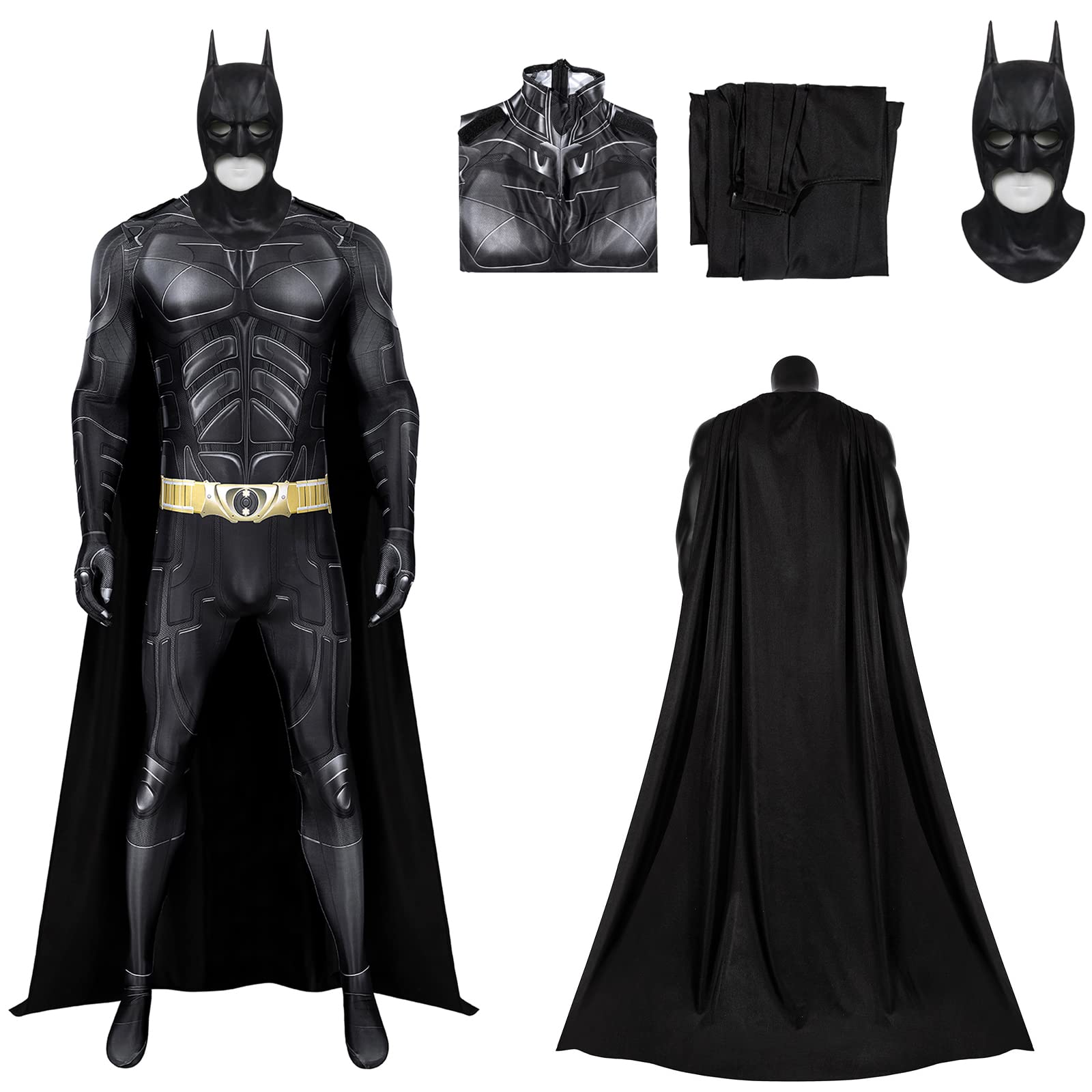 Cosplay Bat Prop - バットスーパーヒーローコスチューム 大人男性用 ナイトコスプレ ジャンプスーツ クローク衣装 マスク