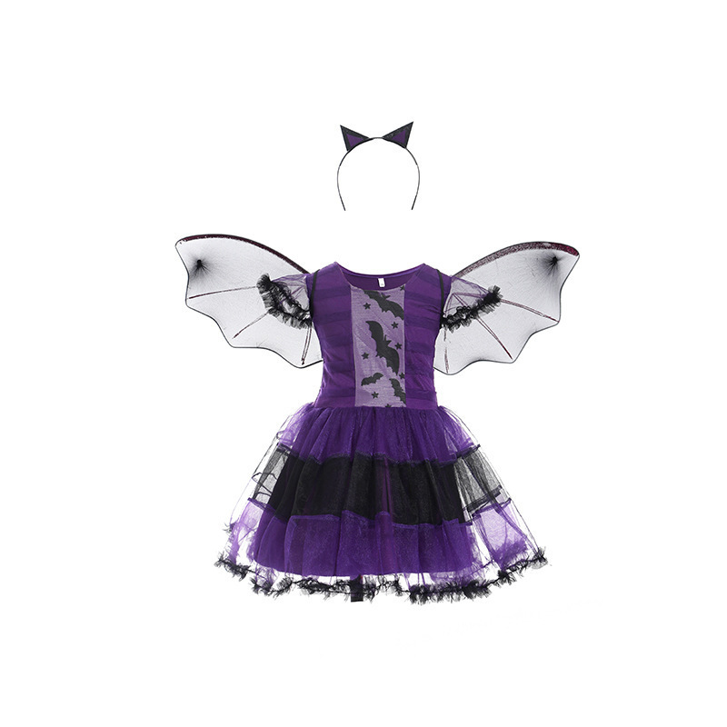 女の子用ハロウィン吸血鬼コスチュームドレス 翼付きマスク パ - Cosplay Bat Prop のレビューと価格